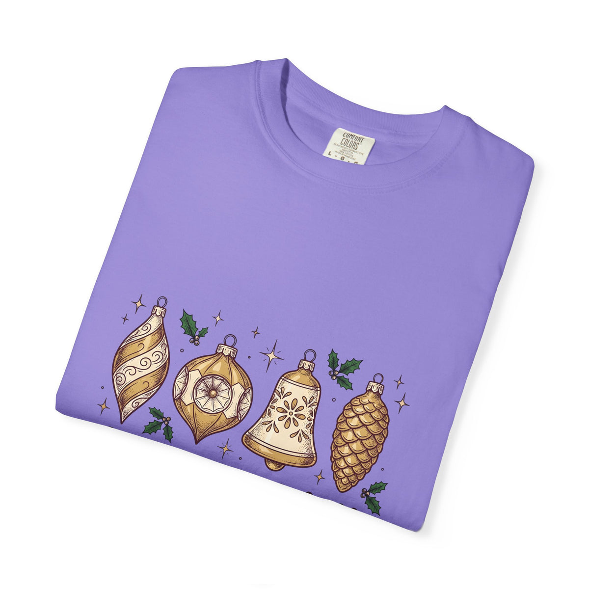 Festive Ornaments T-Shirt Christmas Event Gift Women Line Art T-Shirt Baubles T-Shirt Xmas Fan Illustration Graphic T-Shirt Hand Painted Pine
