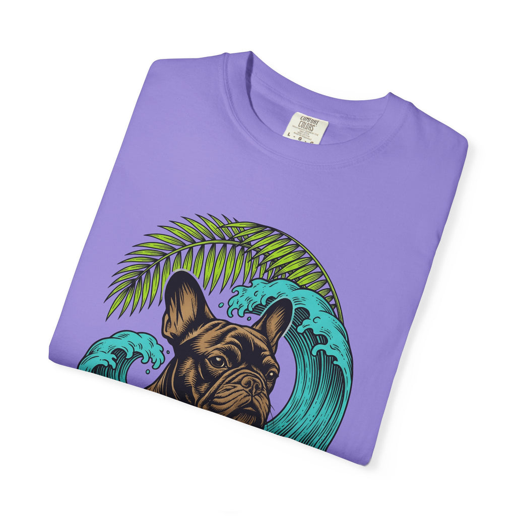 French Bulldog T-Shirt Dog Seaside Gift Women Illustrative T-Shirt Bulldog T-Shirt Dog Fan Frenchie T-Shirt Coastal Graphic Sketch Island Flower