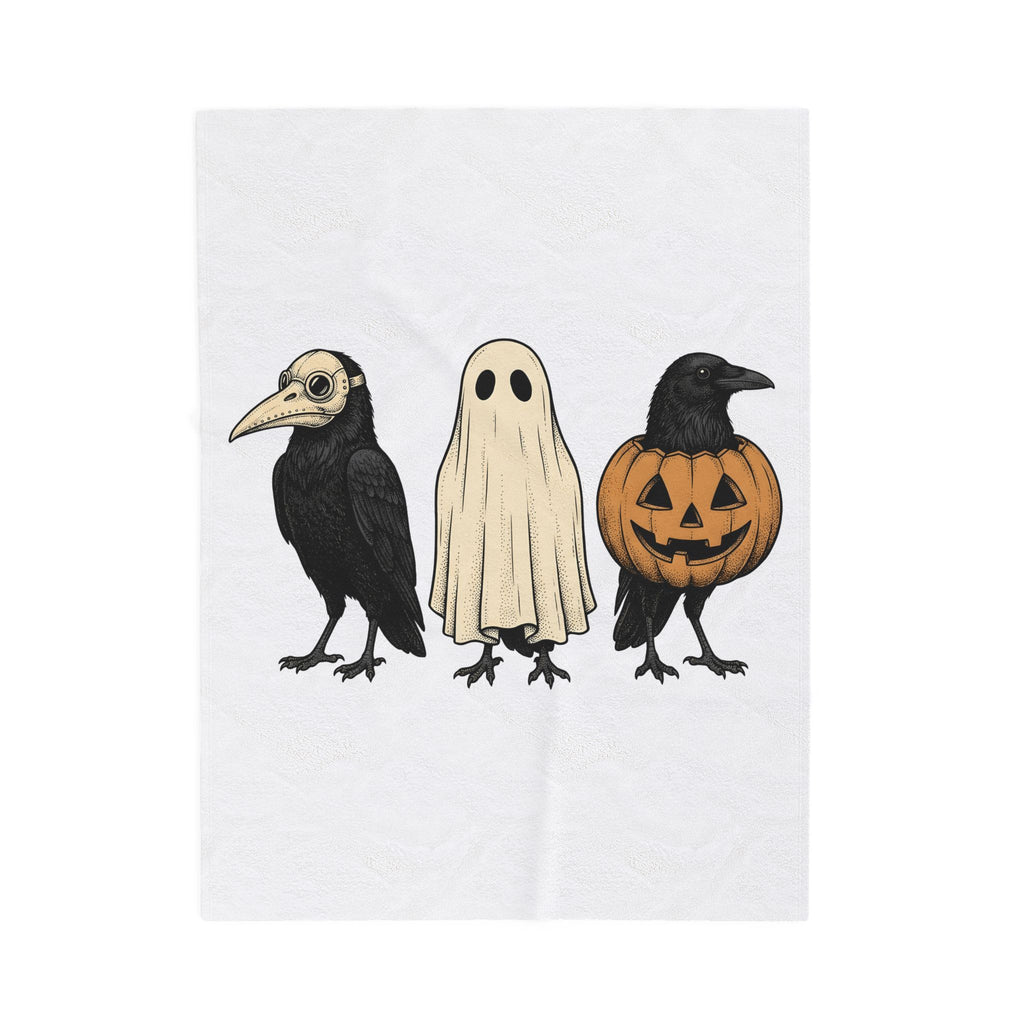 Raven Outfit Blanket Halloween Horror Gift Women Retro Blanket Crow Outfit Blanket Horror Fan Creepy Graphic Blanket Sketch Jack-O-Lantern Blanket