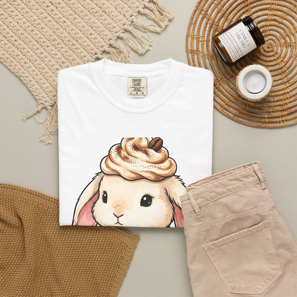 Bunny Espresso T-Shirt Coffee Wildlife Gift Women Adorable T-Shirt Rabbit Coffee T-Shirt Coffee Fan Animal Graphic T-Shirt Painterly Froth T-Shirt