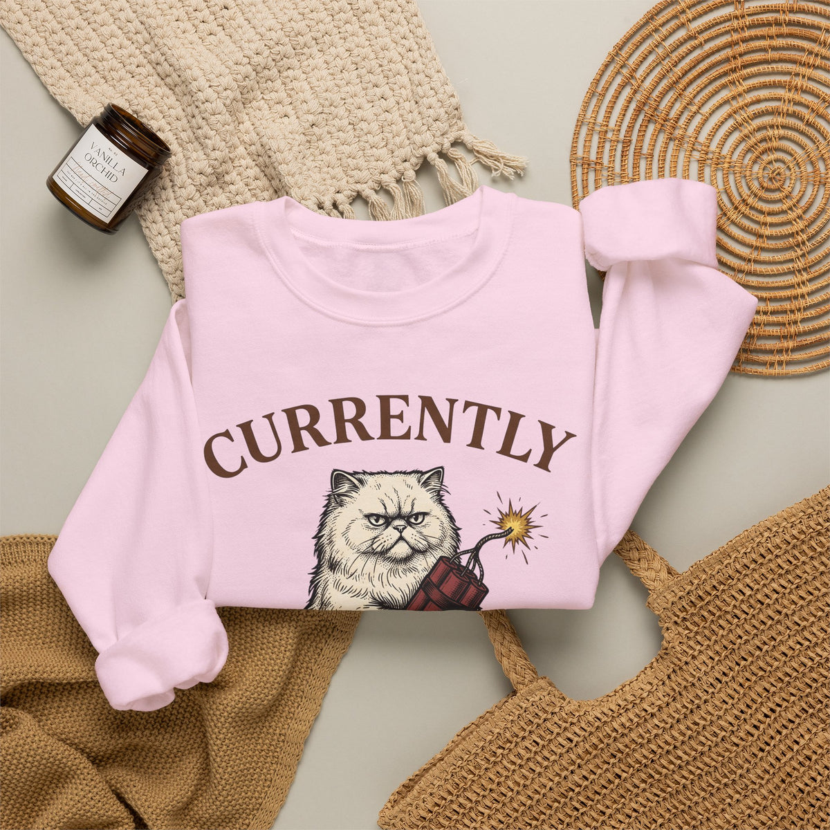 Upset Cat Sweatshirt Funny Wildlife Gift Women Old School Sweatshirt Angry Cat Sweatshirt Humor Fan Vintage Sweatshirt Animal Graphic Doodle Explosion Sweatshirt