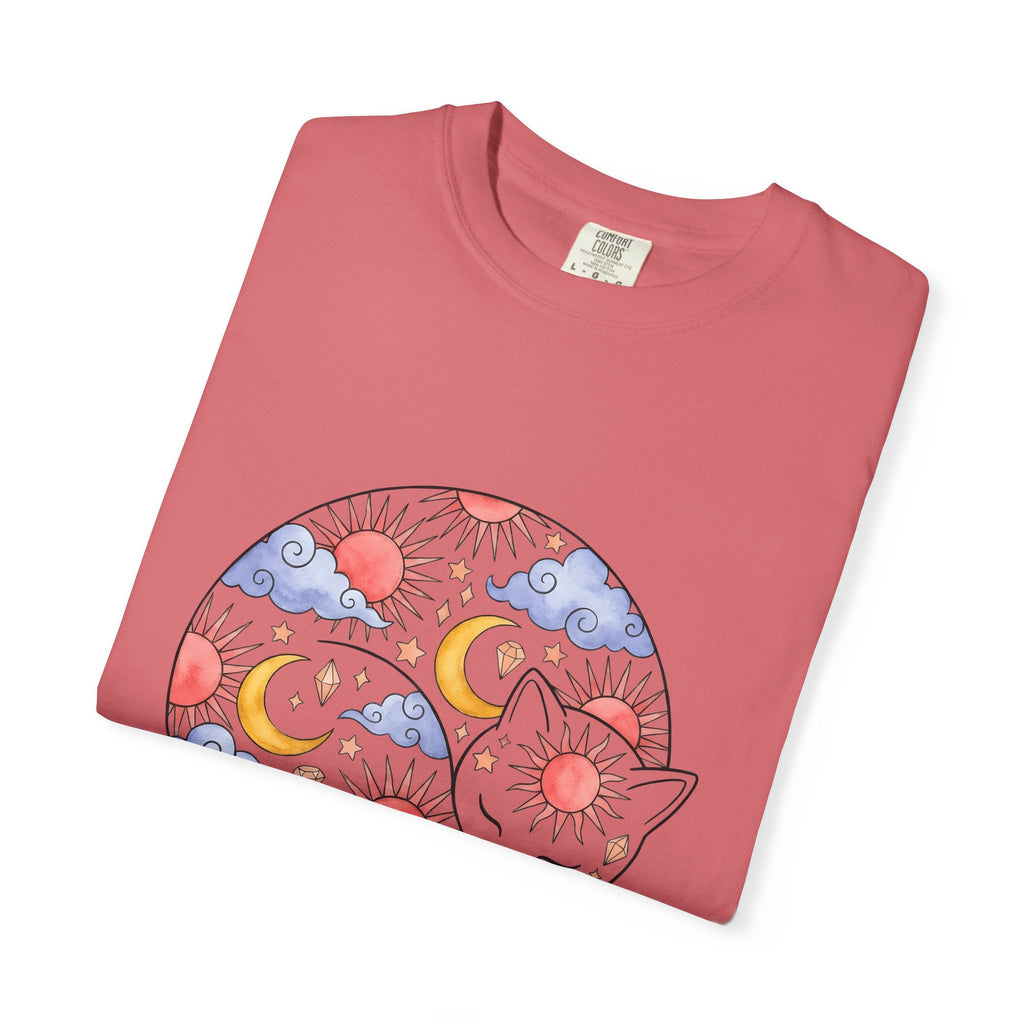 Space Cat T-Shirt Cat Constellation Gift Women Earthy T-Shirt Kitty T-Shirt Cat Fan Feline T-Shirt Galaxy Graphic Pigment Orb T-Shirt