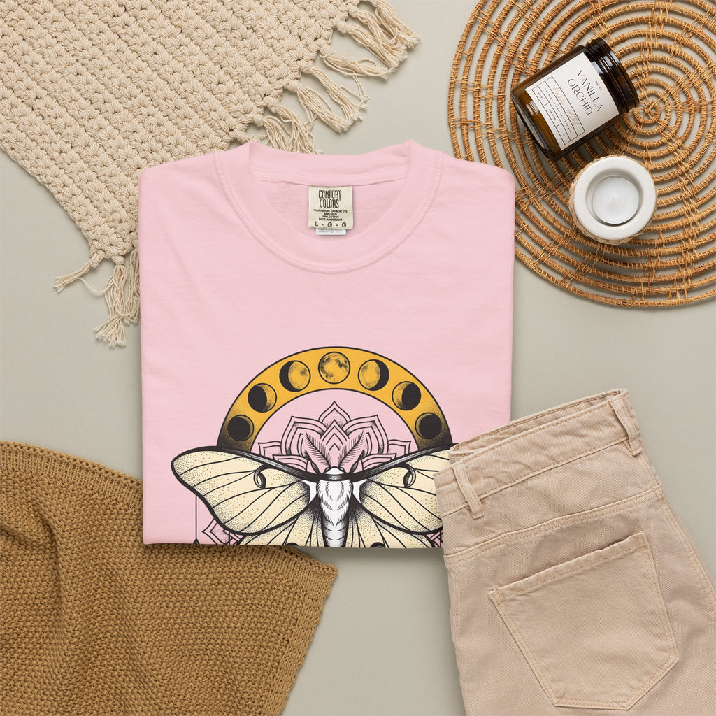 Luna Moth T-Shirt Boho Chic Mystical Gift Women Mandala T-Shirt Moon Moth T-Shirt Hippie Fan Sacred T-Shirt Spiritual Graphic Line Art Moon Phases