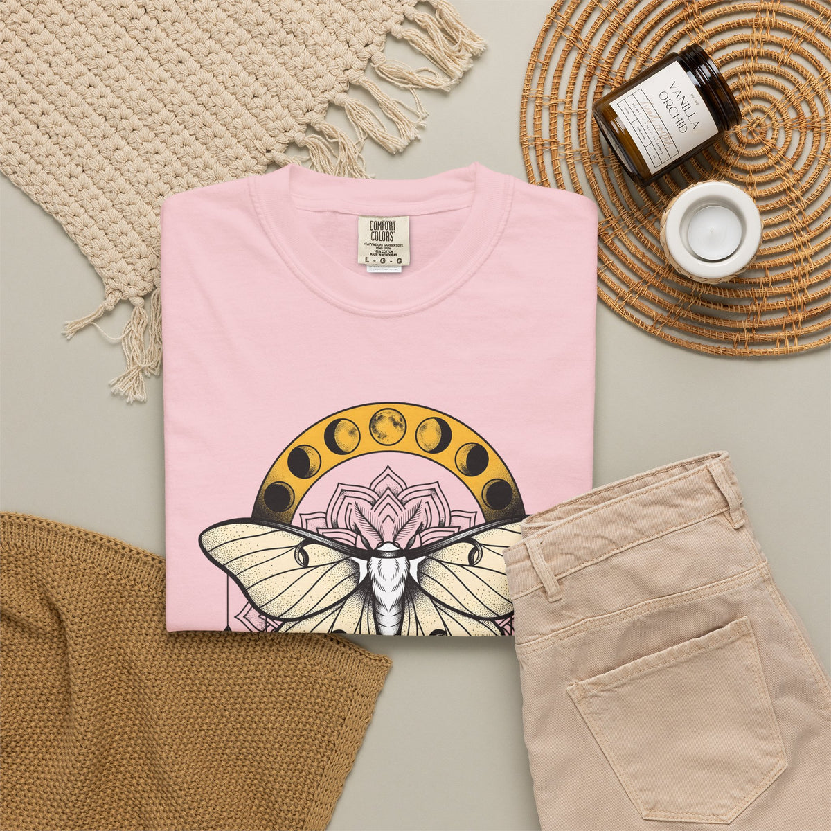 Luna Moth T-Shirt Boho Chic Mystical Gift Women Mandala T-Shirt Moon Moth T-Shirt Hippie Fan Sacred T-Shirt Spiritual Graphic Line Art Moon Phases