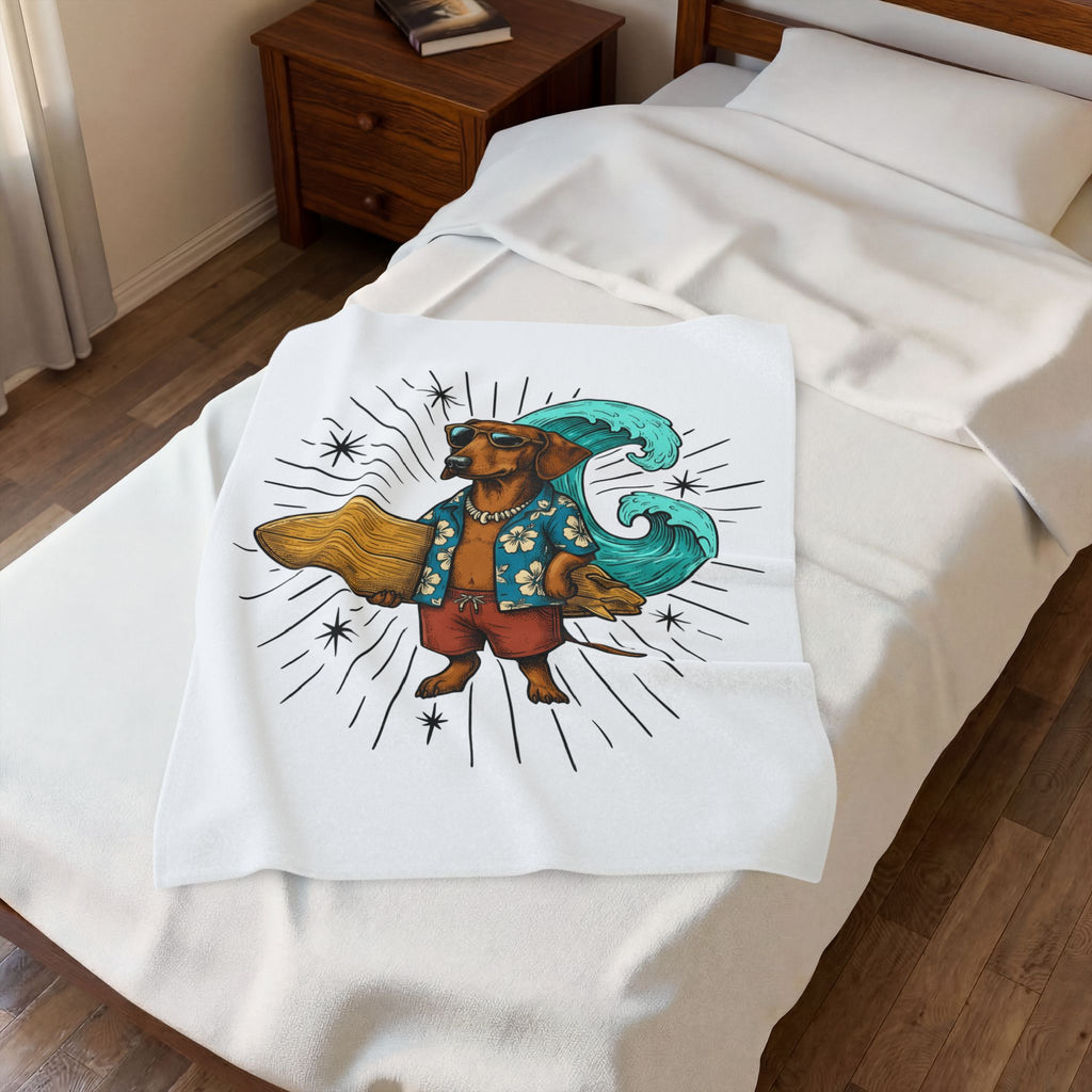 Dachshund Surfer Blanket Dog Holiday Gift Women Animated Blanket Wiener Dog Blanket Dog Fan Cartoon Blanket Vacation Graphic Retro Surfboard Blanket