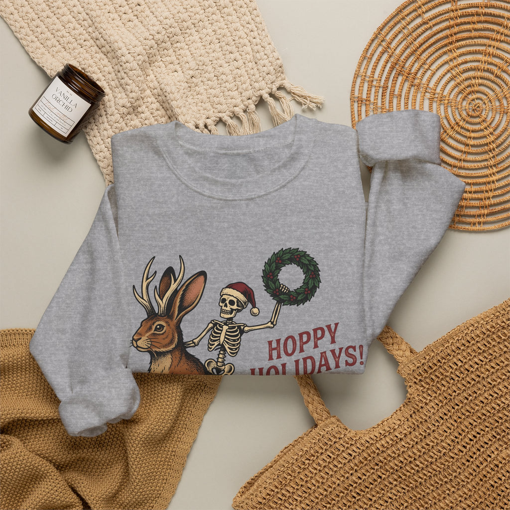 Jackalope Skull Sweatshirt Christmas Jokes Gift Women Antique Sweatshirt Rabbit Skull Sweatshirt Xmas Fan Vintage Sweatshirt Pun Graphic Doodle Circle Sweatshirt