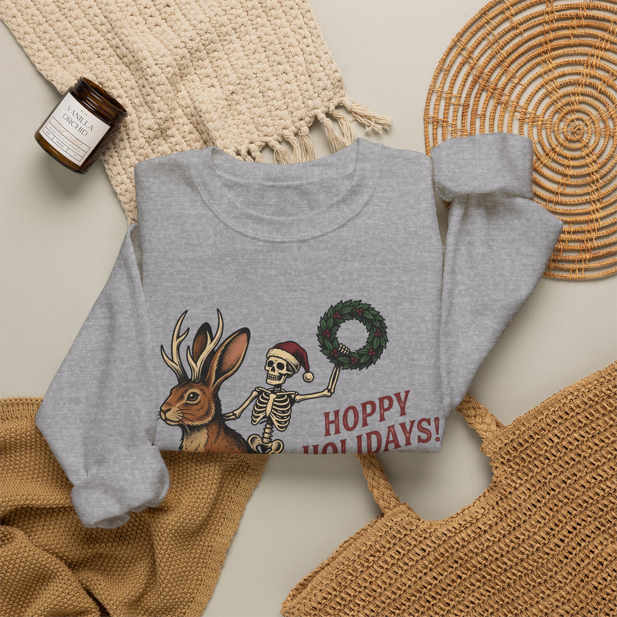 Jackalope Skull Sweatshirt Christmas Jokes Gift Women Antique Sweatshirt Rabbit Skull Sweatshirt Xmas Fan Vintage Sweatshirt Pun Graphic Doodle Circle Sweatshirt