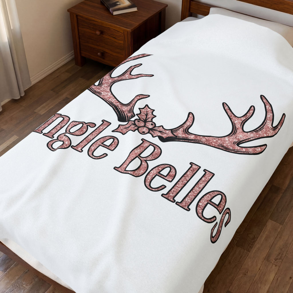 Reindeer Antlers Christmas Holiday Gift Glitter Caribou Xmas Fan Sparkly Seasonal Hand Drawn Blanket