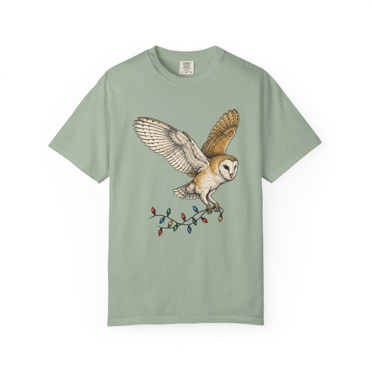 Barn Owl T-Shirt Christmas Pets Gift Women Cartoon T-Shirt Owl T-Shirt Xmas Fan Owl T-Shirt Animal Graphic Classic Globe Lights T-Shirt