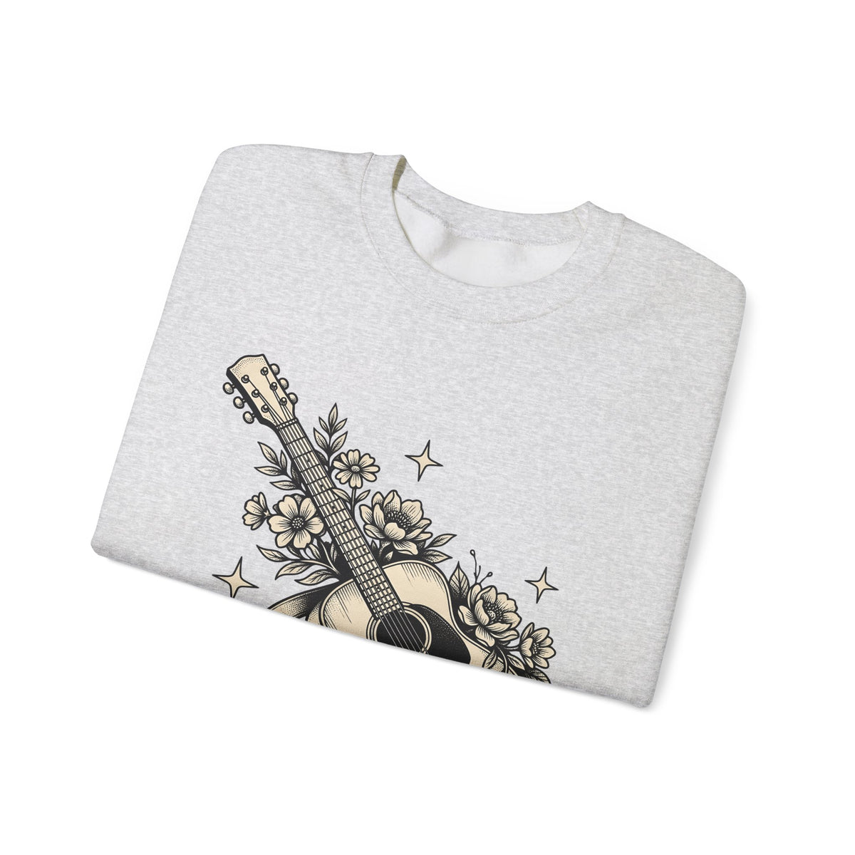 Blossom Guitar Sweatshirt Floral Melody Gift Women Illustrative Sweatshirt Guitar Sweatshirt Flower Fan Illustrated Sweatshirt Harmony Graphic Old School Star