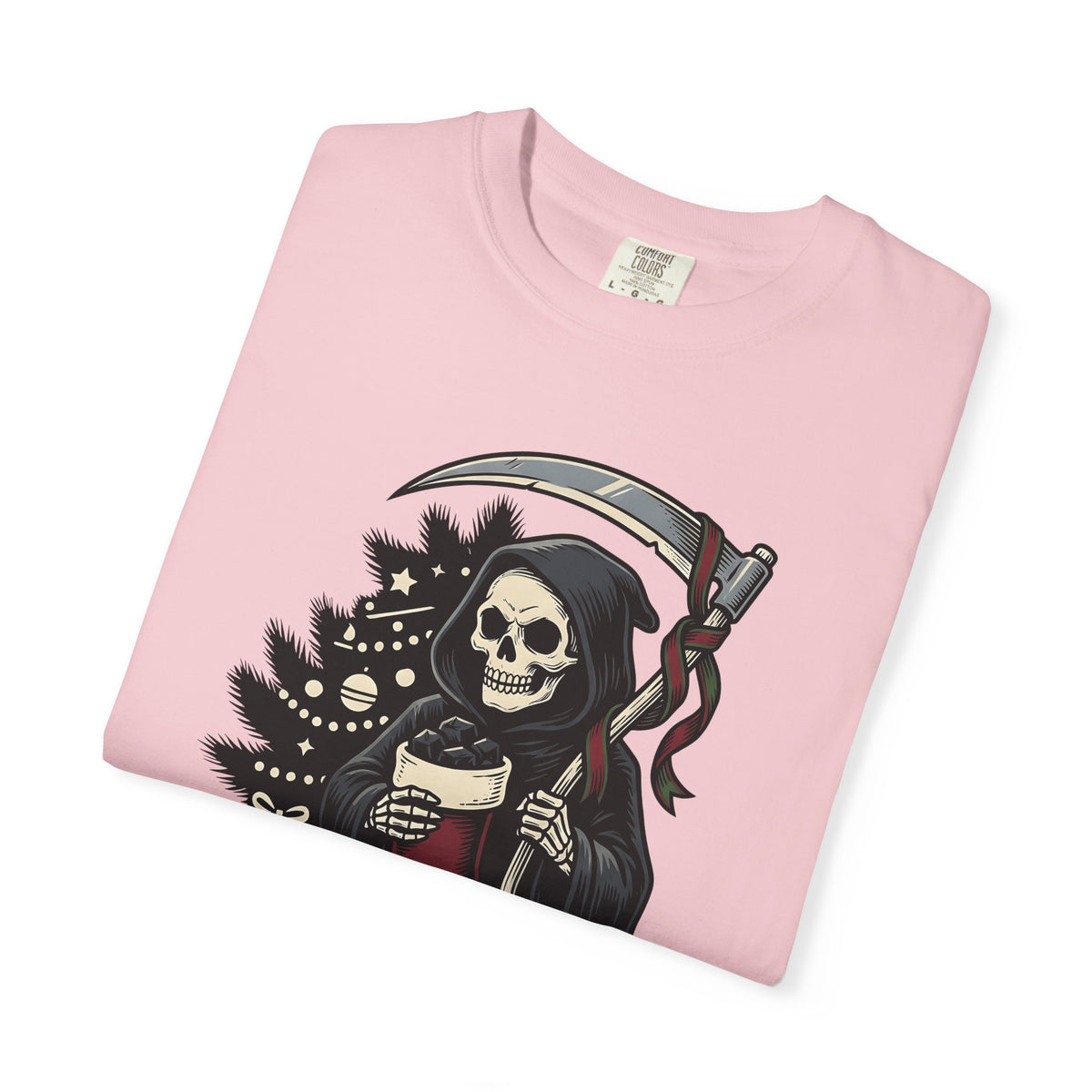 Death Figure T-Shirt Christmas Dark Gift Women Distressed T-Shirt Grim Reaper T-Shirt Xmas Fan Gothic T-Shirt Macabre Graphic