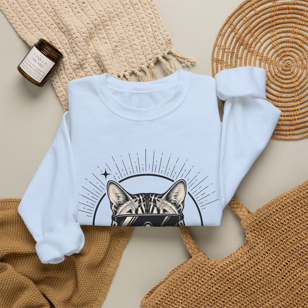 Stylish Cat Sweatshirt Cat Joke Gift Women Illustrative Sweatshirt Kitty Sweatshirt Feline Fan Catty Graphic Old School Cool Glasses Sweatshirt