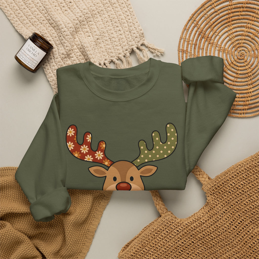 Deer Drawing Holiday Noel Gift Cartoon Fawn Christmas Fan Caricature Christmas Classic Winter Sweatshirt