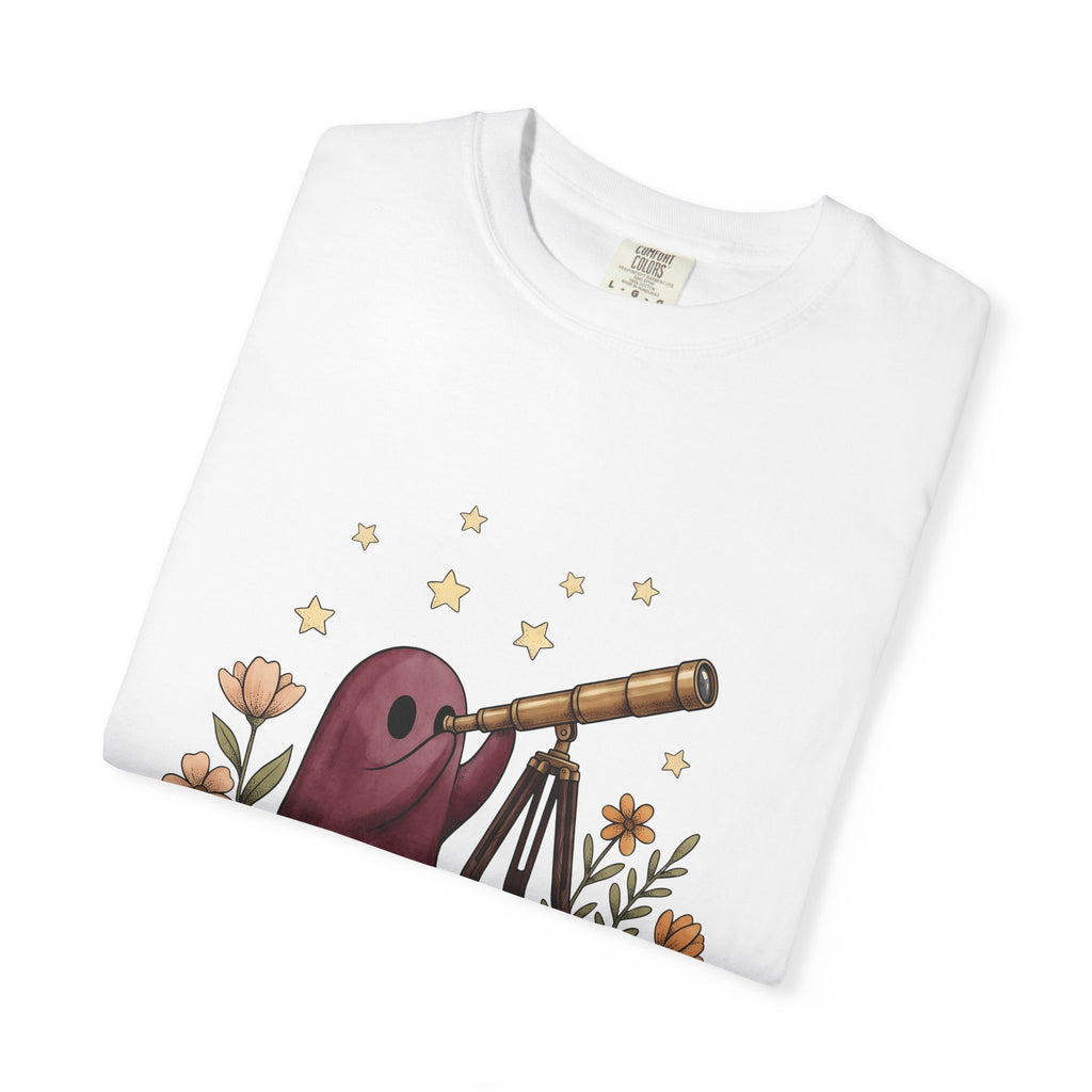 Ghost Telescope T-Shirt Boho Chic Celestial Gift Women Whimsical T-Shirt Spyglass T-Shirt Bohemian Fan Fantasy T-Shirt Galaxy Graphic Vintage