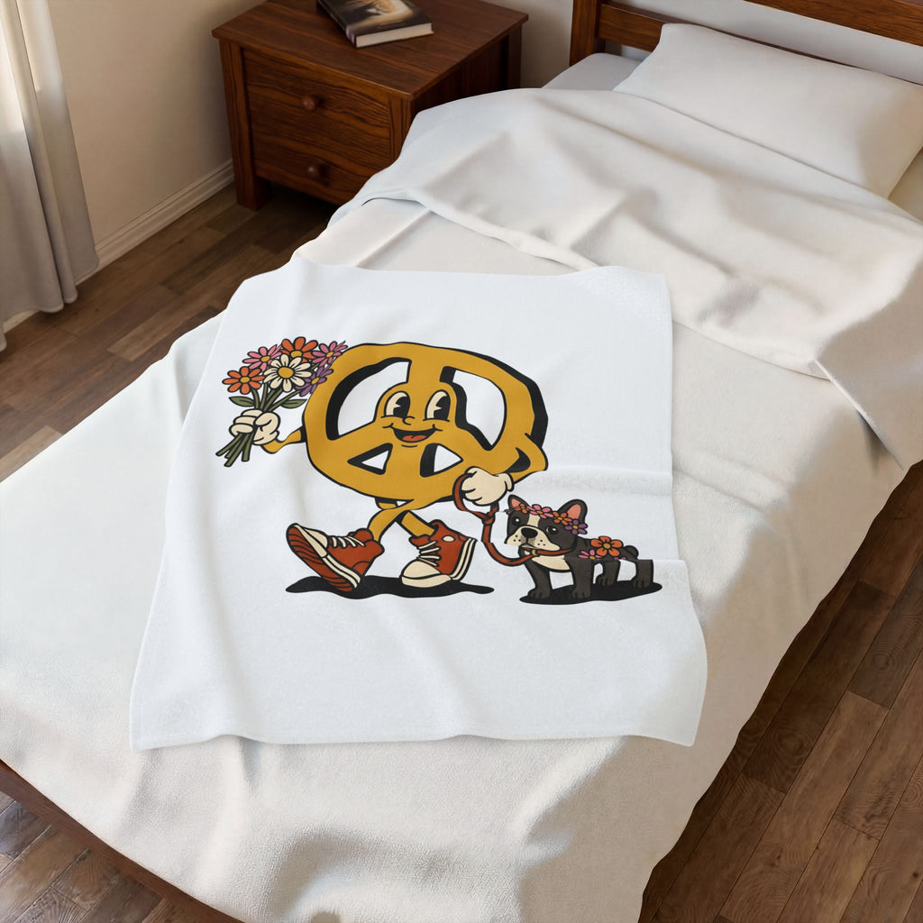 Peace Symbol Mascot Blanket Dog Festival Gift Women Animated Blanket Peace Sign Blanket Dog Fan Cartoon Blanket Rave Graphic Classic French Bulldog