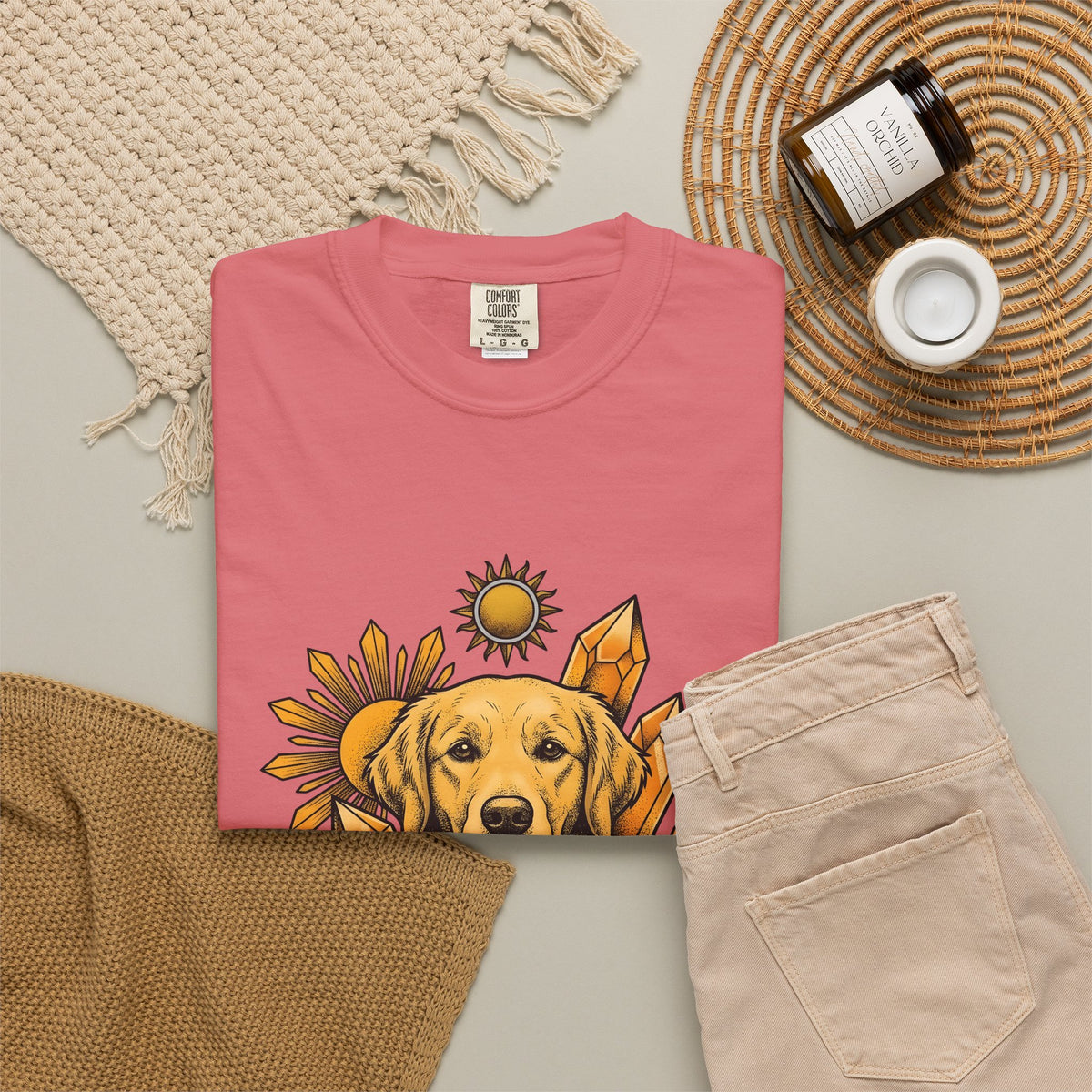 Golden Retriever T-Shirt Dog Sunlight Gift Women Bohemian T-Shirt Retriever T-Shirt Dog Fan Puppy T-Shirt Sunshine Graphic Retro Crystals T-Shirt