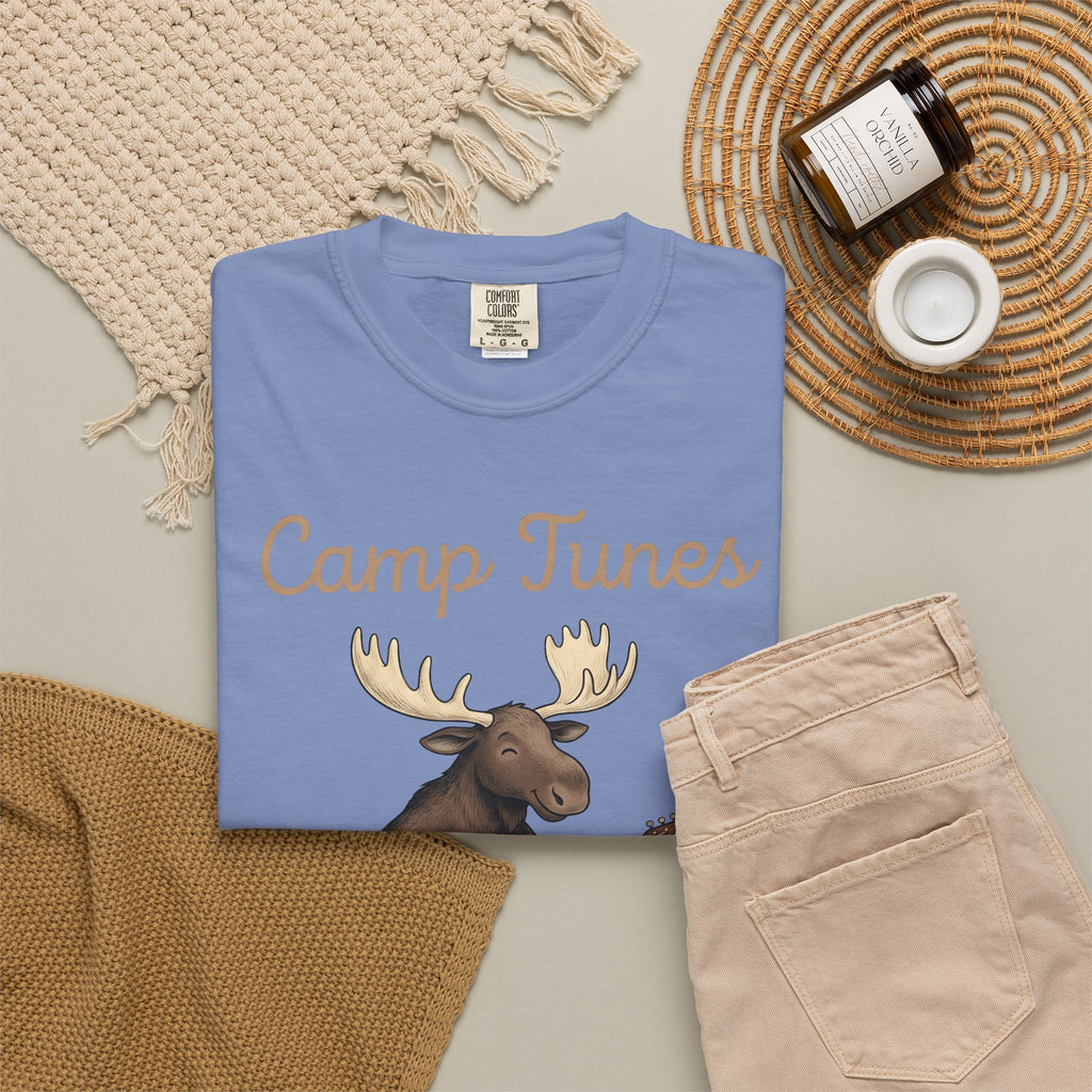 Moose Guitar T-Shirt Camping Music Gift Women Cute T-Shirt Guitar T-Shirt Camper Fan Adorable T-Shirt Music Graphic Hand Drawn Lantern T-Shirt