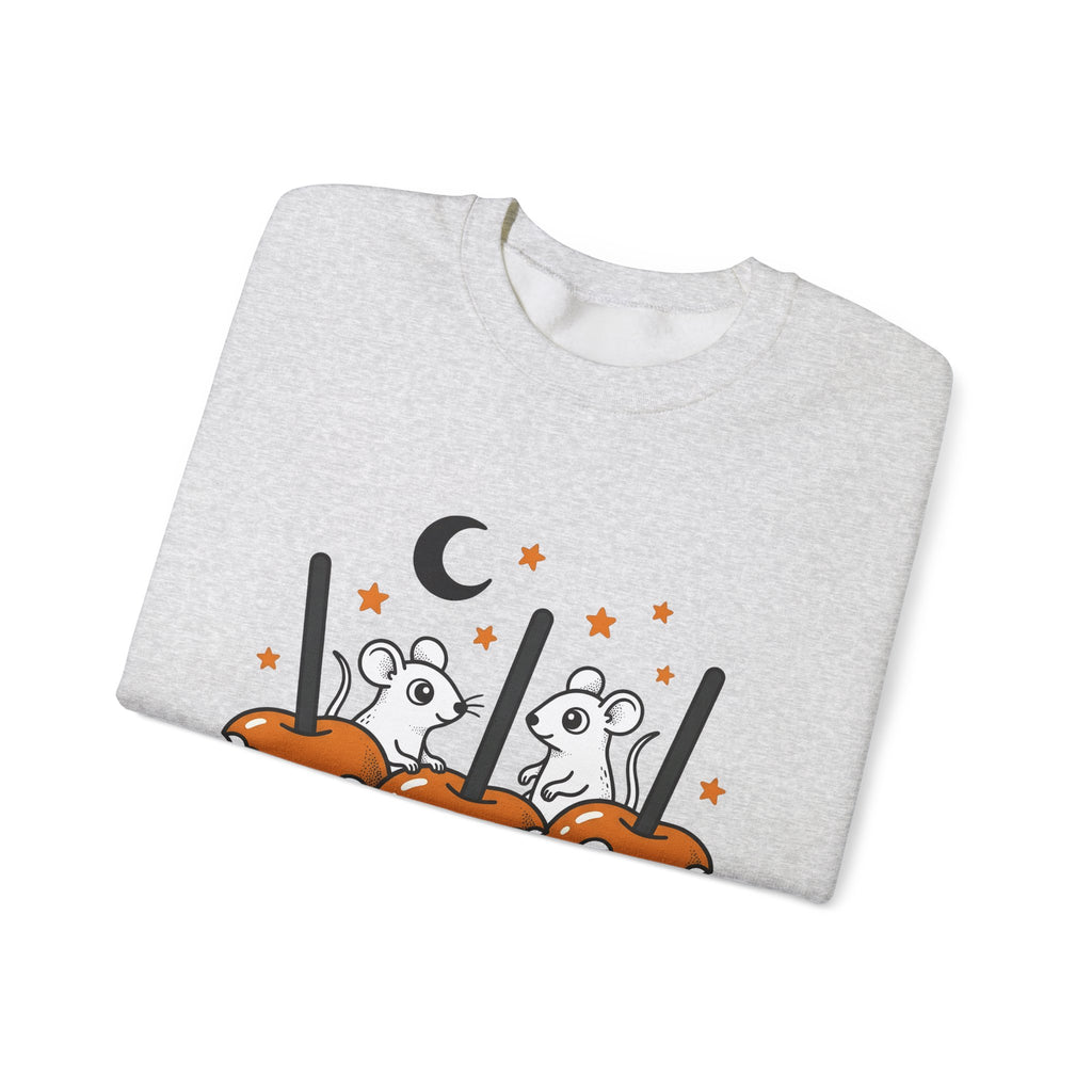 Caramel Apples Mice Sweatshirt Halloween Autumn Gift Women Comic Sweatshirt Candy Apples Sweatshirt Horror Fan Cartoon Sweatshirt Fall Graphic Retro Crescent