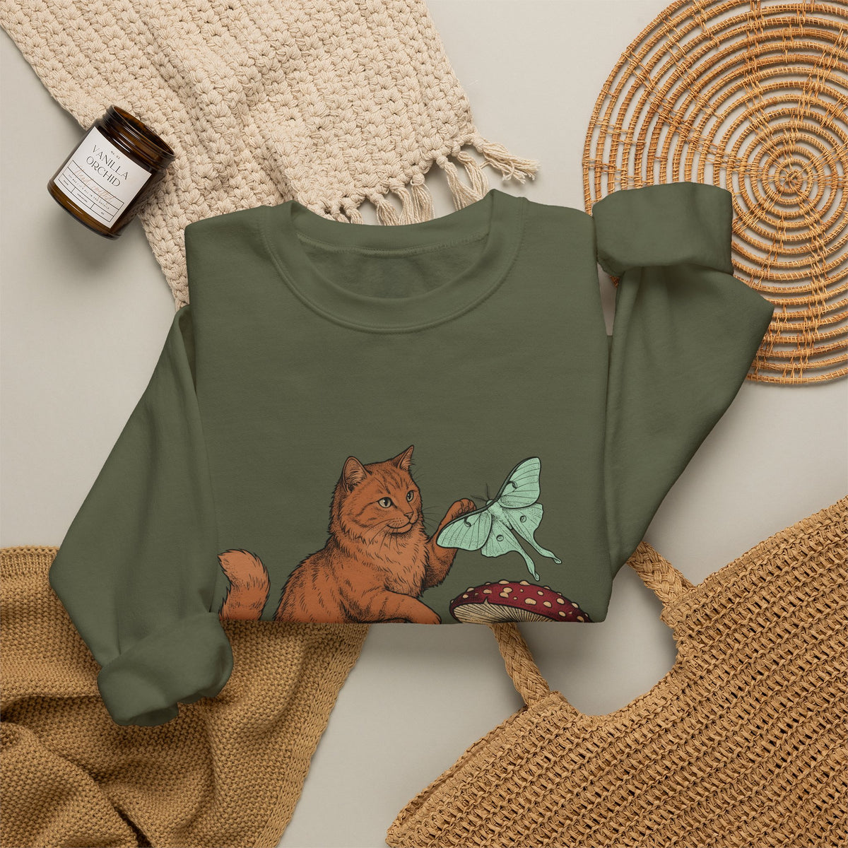 Kitty Toadstool Sweatshirt Cat Environment Gift Women Natural Sweatshirt Fungus T