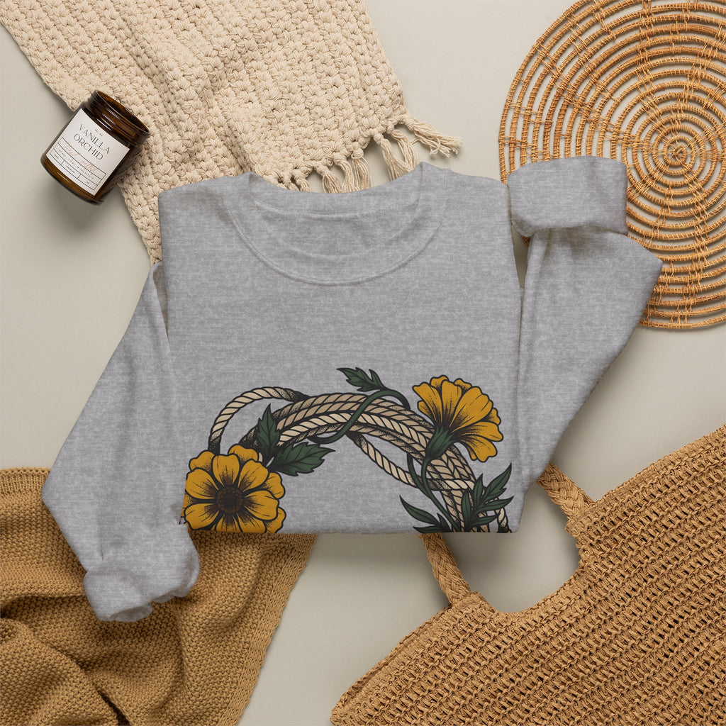 Cord Blossom Circle Sweatshirt Cowgirl Rustic Gift Women Sketch Sweatshirt Flower Circle Sweatshirt Cowgirl Fan Doodle Sweatshirt Country Graphic Hand Drawn