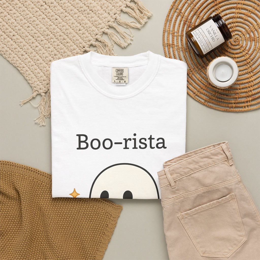 Ghost Barista T-Shirt Coffee Halloween Gift Women Cute T-Shirt Specter T-Shirt Coffee Fan Kawaii T-Shirt Spooky Graphic Cartoon Coffee T-Shirt T-Shirt