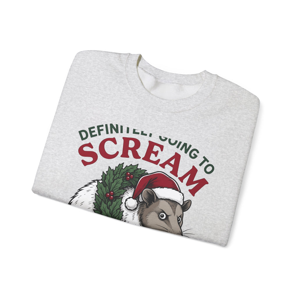 Possum Holiday Hat Sweatshirt Funny Critter Gift Women Sketch Sweatshirt Opossum Sweatshirt Humor Fan Doodle Sweatshirt Animal Graphic Line Art Xmas Wreath