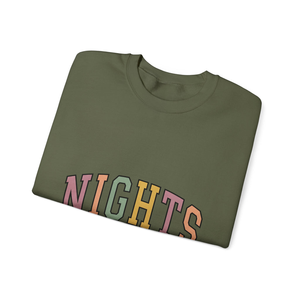 Varsity Lettering Design Sweatshirt Nurses Graveyard Shift Gift Women Pale Hues Sweatshirt Letterman Sweatshirt Nursing Enthusiast Pastel Sweatshirt Night