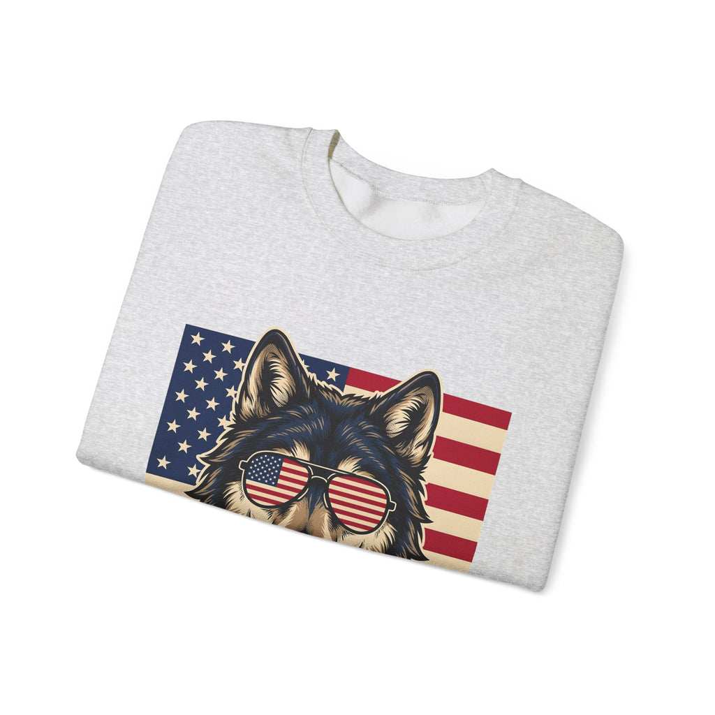 Wolf Shades Sweatshirt America Patriotism Gift Women Classic Sweatshirt Sunglasses Sweatshirt American Enthusiast Retro Sweatshirt Nationalistic Graphic