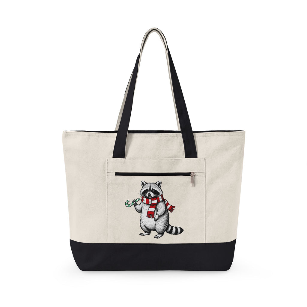 Raccoon Illustration Tote Bag Animals Holiday Gift Women Sketch Tote Bag Trash Panda Tote Bag Wildlife Fan Drawing Graphic Christmas Retro Peppermint