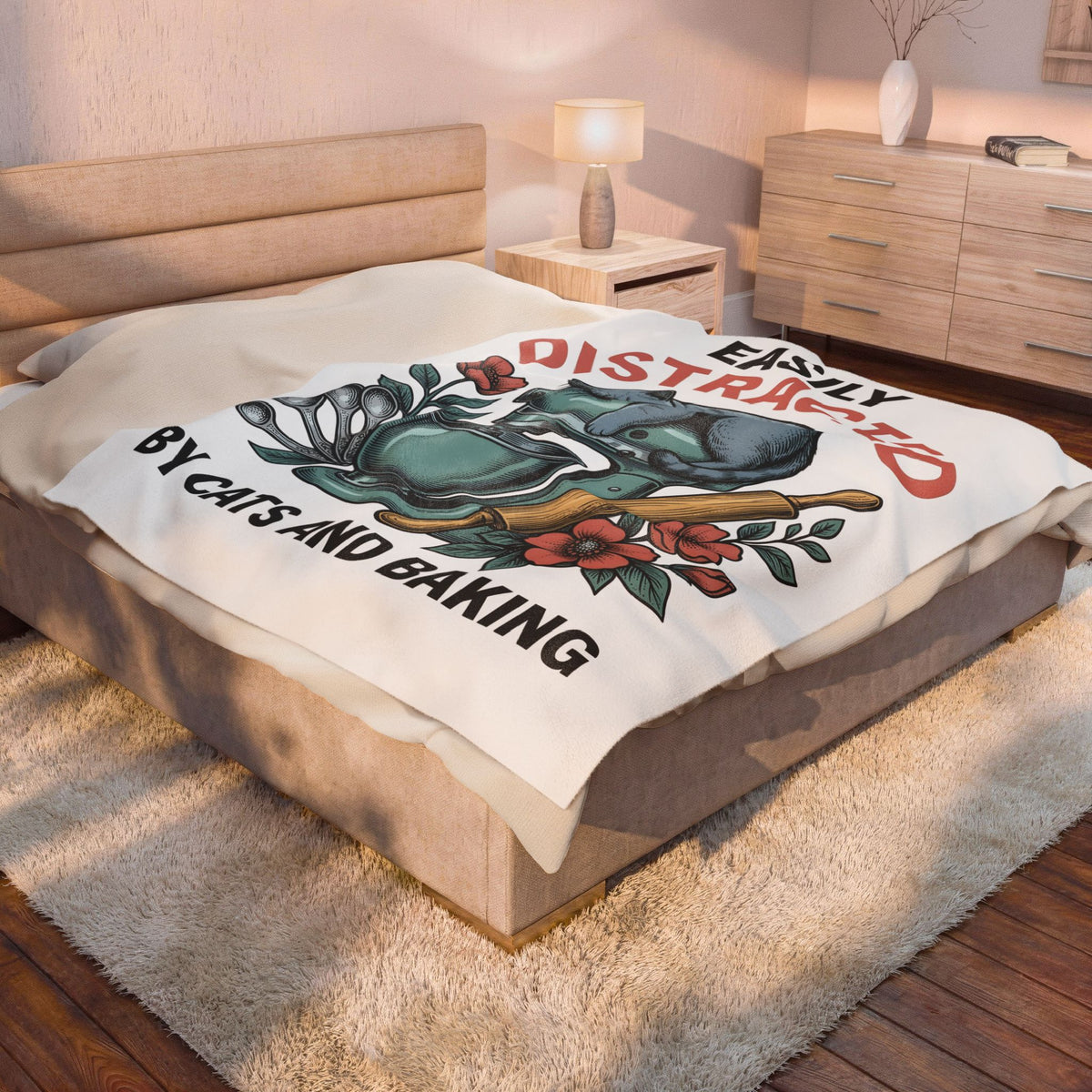 Cat Blender Blanket Cat Dessert Gift Women Retro Blanket Blender Blanket Cat Fan Vintage Blanket Pastry Graphic Sketch Blossoms Blanket