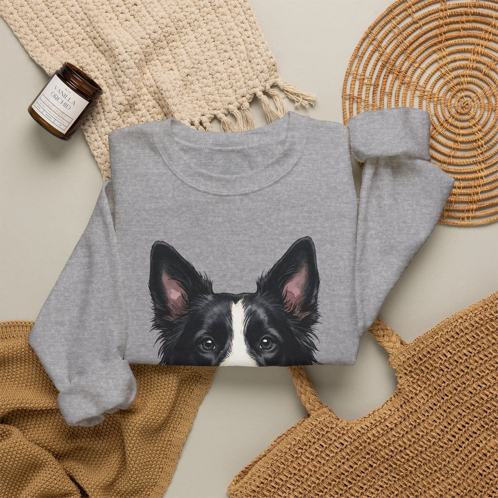 Border Collie Puppy Sweatshirt Dog Pets Gift Women Line Art Sweatshirt Puppy Sweatshirt Dog Fan Collie Sweatshirt Animal Graphic Hand Drawn Woven Collar Sweatshirt