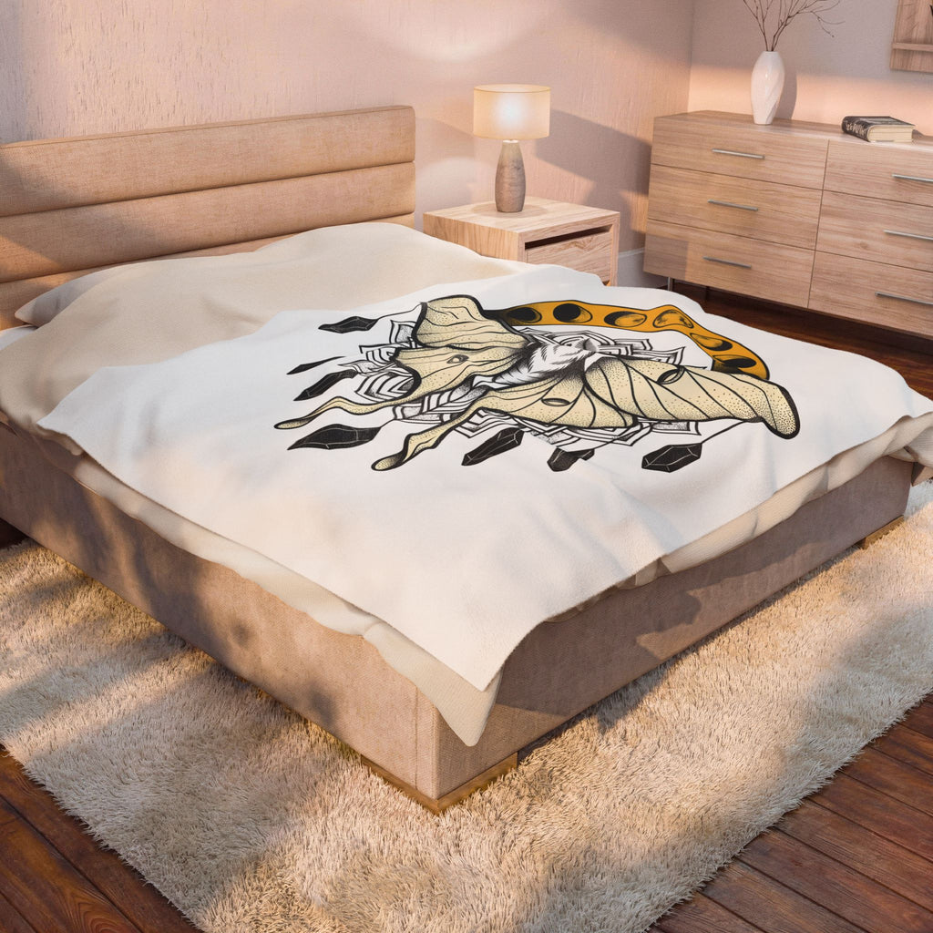 Luna Moth Blanket Boho Chic Mystical Gift Women Mandala Blanket Moon Moth Blanket Hippie Fan Sacred Blanket Spiritual Graphic Line Art Moon Phases