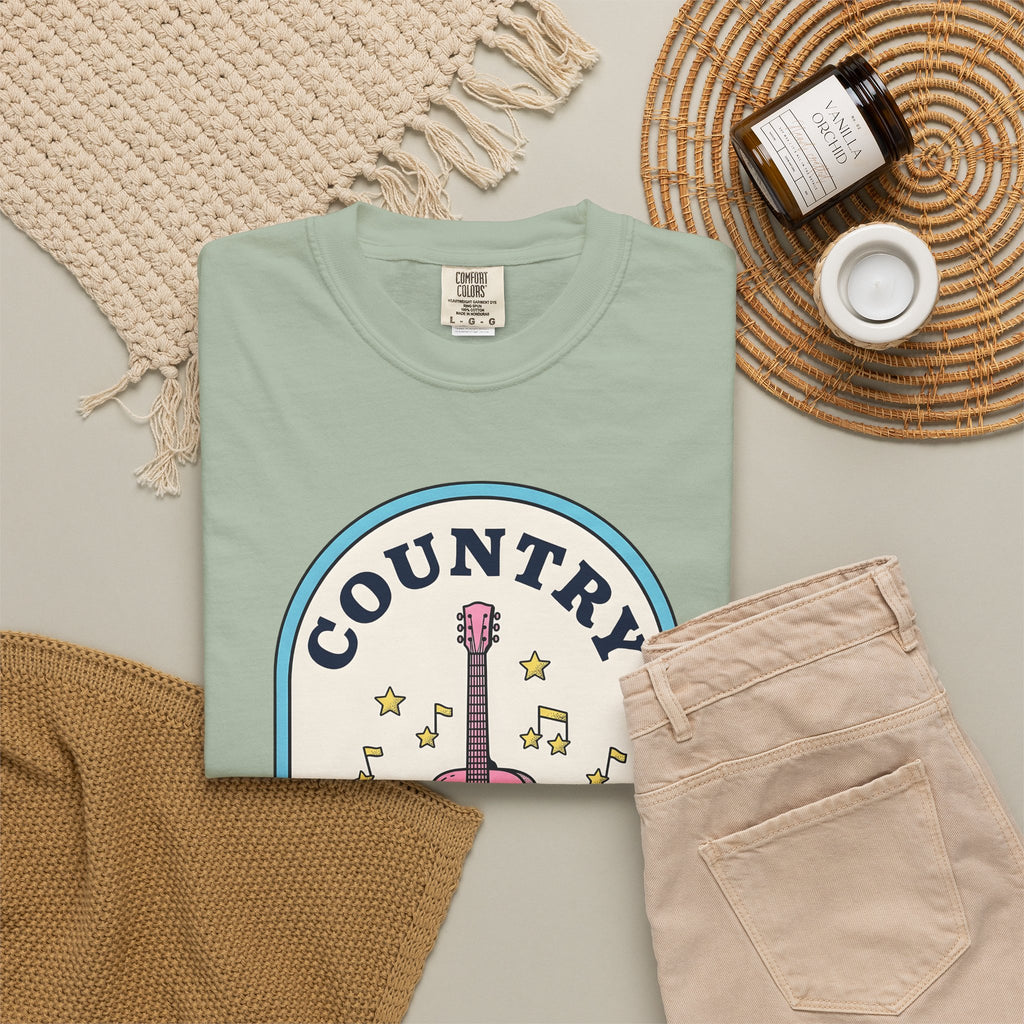 Pastel Guitar T-Shirt Cowgirl Sound Gift Women Antique T-Shirt Guitar T-Shirt Rodeo Fan Vintage T-Shirt Audio Graphic Nostalgic Twinkle T-Shirt