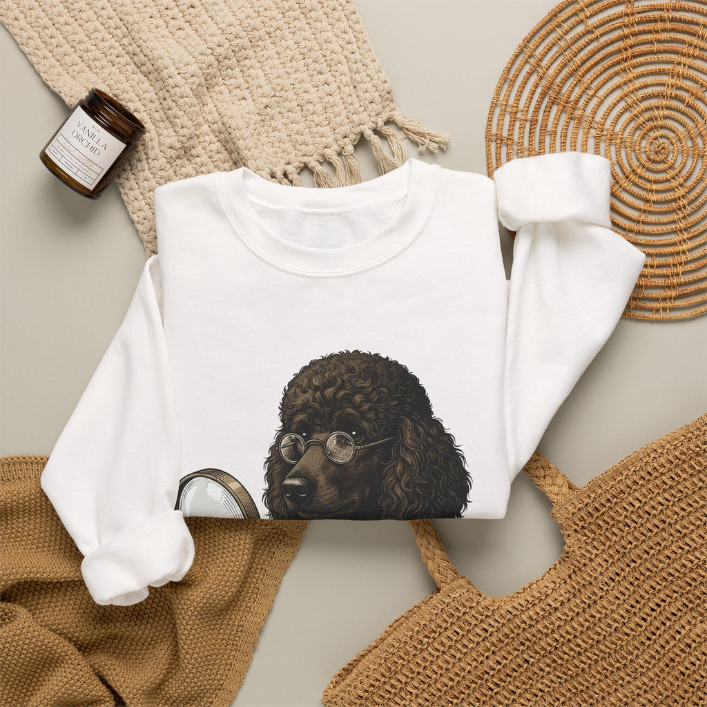 Poodle Detective Sweatshirt Dog Humor Gift Women Vintage Sweatshirt Dog Detective Sweatshirt Dog Fan Canine Comic Graphic Sweatshirt Hand Drawn Magnifying