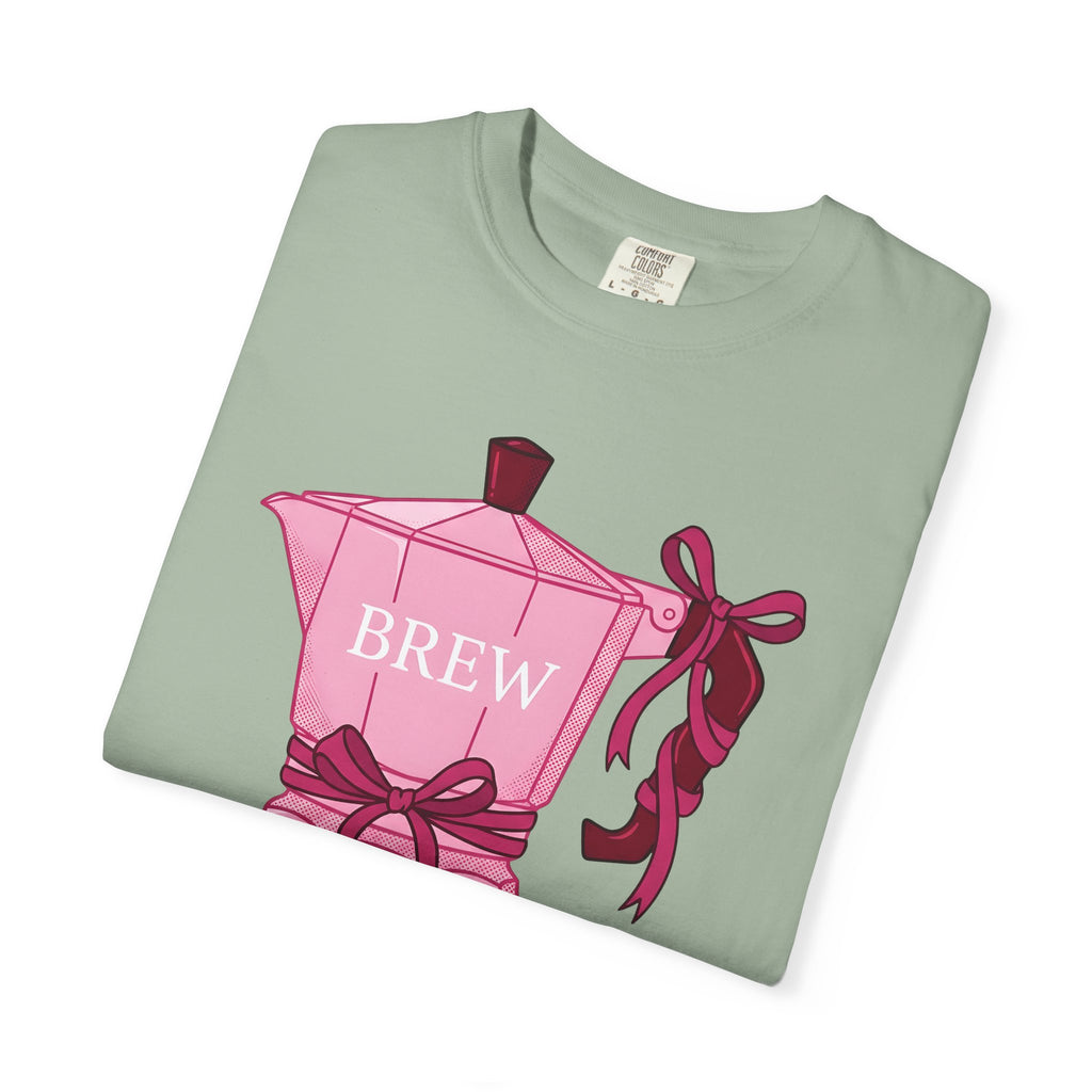 Moka Pot T-Shirt Coffee Foodie Gift Women Cute T-Shirt Stovetop Coffee T-Shirt Coffee Fan Cute T-Shirt Food Graphic Hand Drawn Bow T-Shirt