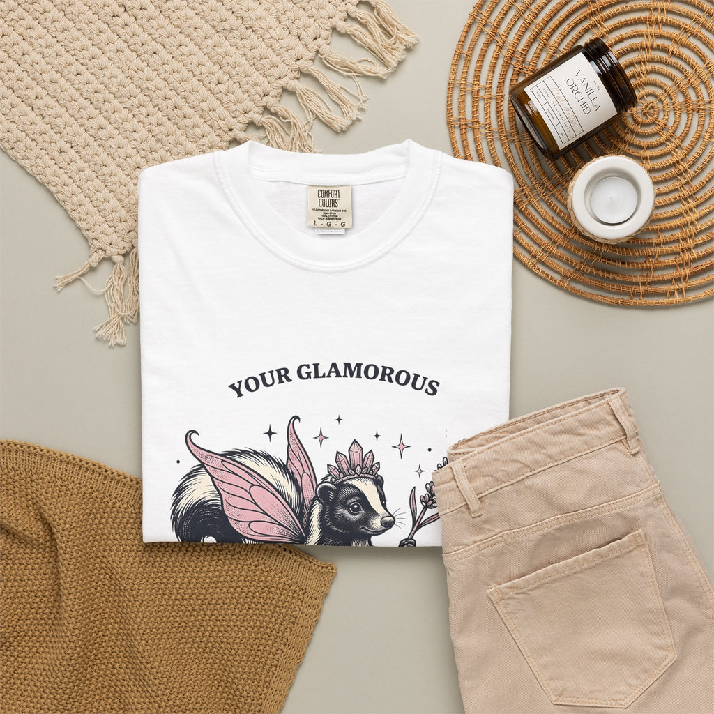 Fairy Skunk T-Shirt Cute Wildlife Gift Women Playful T-Shirt Skunk T-Shirt Adorable Fan Whimsy Graphic T-Shirt Retro Tiara T-Shirt