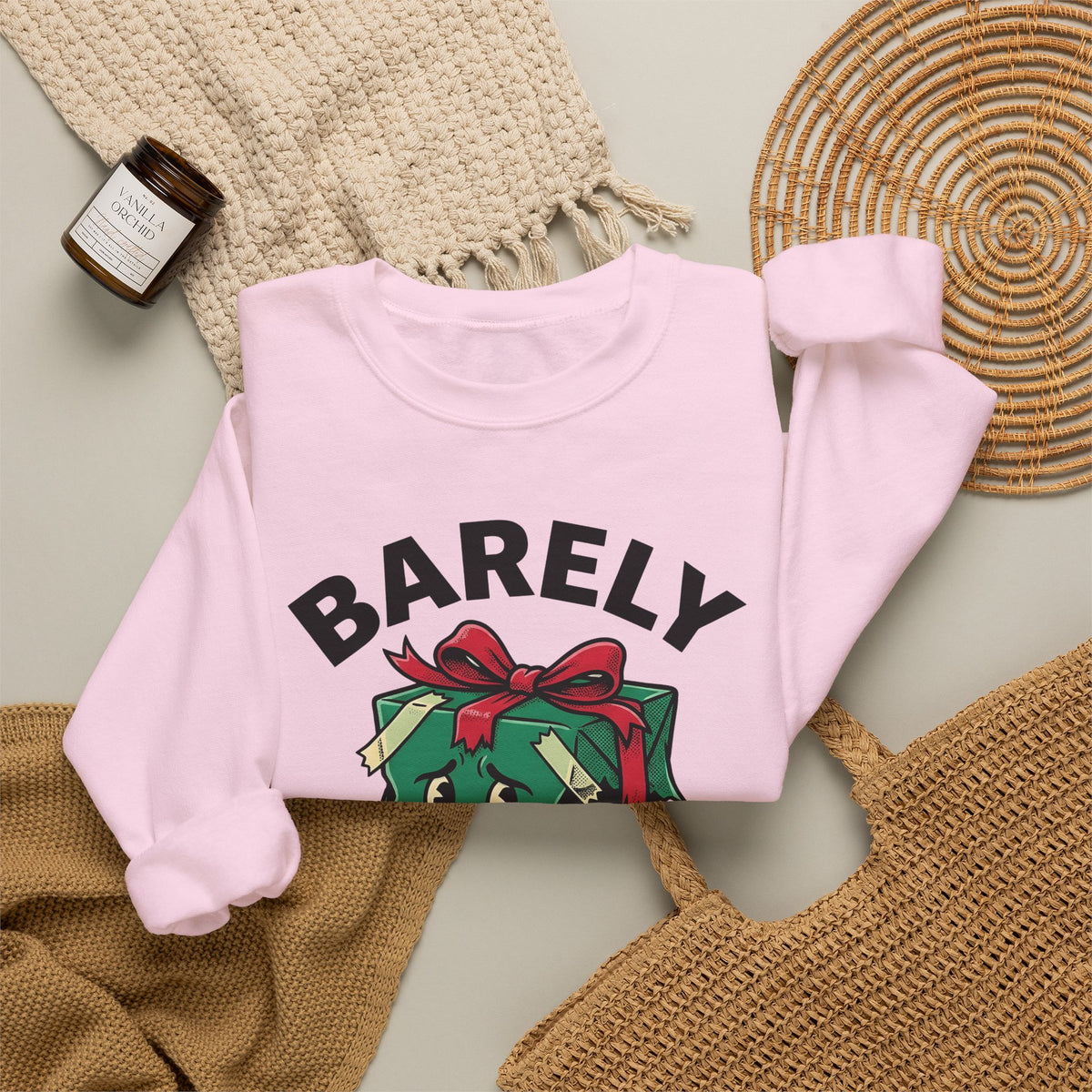 Weathered Package Sweatshirt Christmas Comedy Gift Women Animated Sweatshirt Parcel Sweatshirt Xmas Fan Cartoon Sweatshirt Humor Graphic Old School Knot Sweatshirt