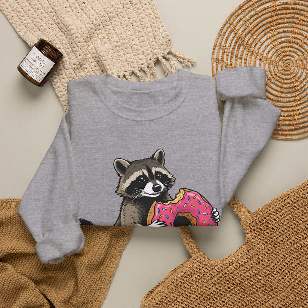 Raccoon Donut Desserts Animal Gift Cartoon Donut Pastry Fan Comic Wildlife Hand Drawn Sprinkles Sweatshirt