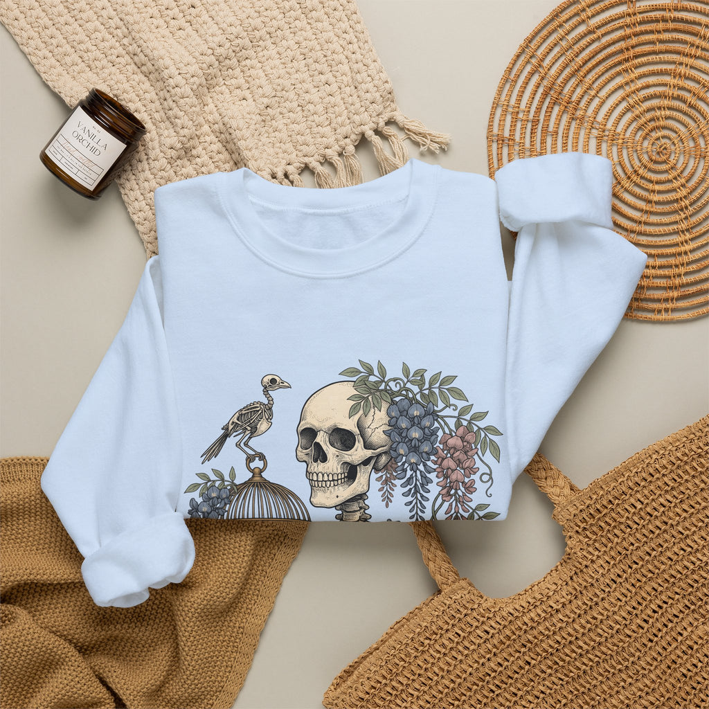 Bone Bloom Sweatshirt Halloween Dark Art Gift Women Rustic Sweatshirt Skeleton Sweatshirt Horror Fan Gothic Sweatshirt Macabre Graphic Doodle Aviary Sweatshirt