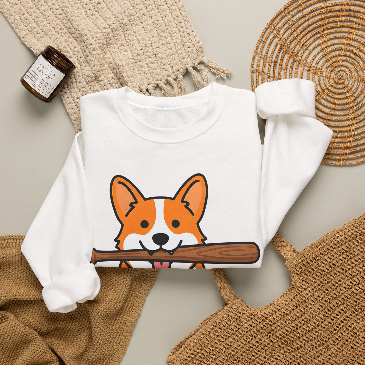 Corgi Pet Sweatshirt Dog Funny Gift Women Animation Sweatshirt Puppy Sweatshirt Dog Fan Cartoon Sweatshirt Humor Graphic Manga Bat Ball Sweatshirt