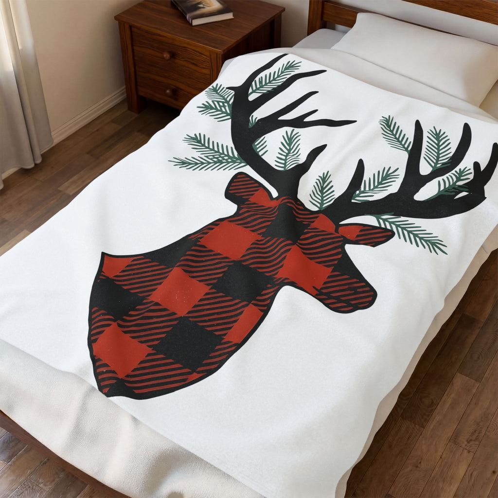 Tartan Elk Blanket Christmas Nature Gift Women Country Blanket Plaid Elk Blanket Xmas Fan Rustic Blanket Wilderness Graphic Antique Pine Twigs