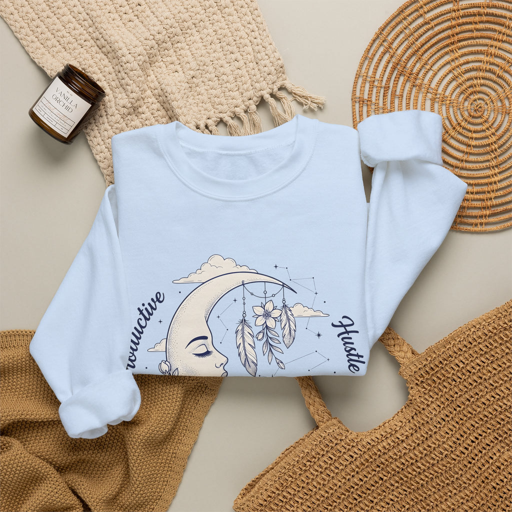Moon Crescent Sweatshirt Boho Chic Night Sky Gift Women Tribal Sweatshirt Lunar Sweatshirt Bohemian Fan Ethnic Sweatshirt Galaxy Graphic Outline Wings Sweatshirt