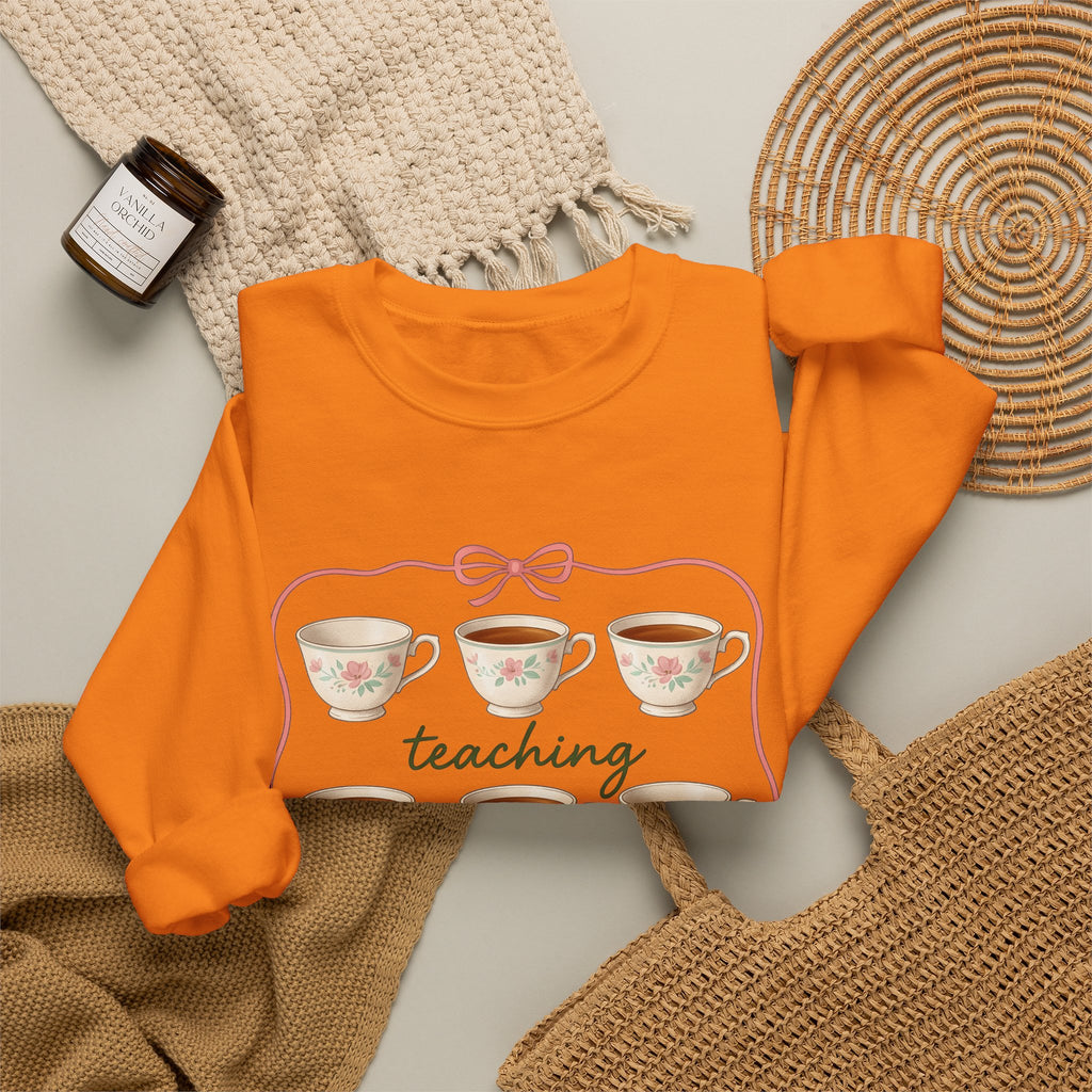 Floral Teacup Sweatshirt Teachers Coffee Gift Women Vintage Sweatshirt Teacup Sweatshirt Educator Enthusiast Retro Sweatshirt Caffeine Graphic Hand Drawn Bow