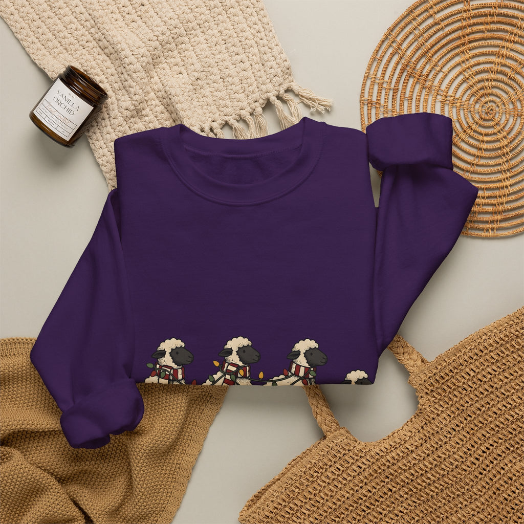 Sheep Herd Sweatshirt Christmas Wildlife Gift Women Lovable Sweatshirt Flock Sweatshirt Xmas Fan Cartoon Sweatshirt Animal Graphic Doodle Festive Lights Sweatshirt