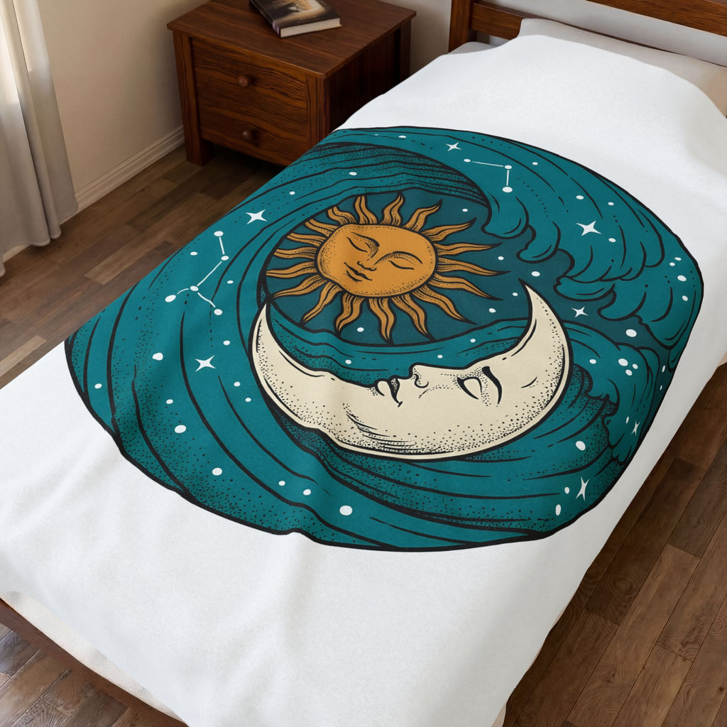 Sun Moon Sea Celestial Horoscope Gift Folk Ocean Astrology Enthusiast Bohemian Zodiac Rustic Star Blanket