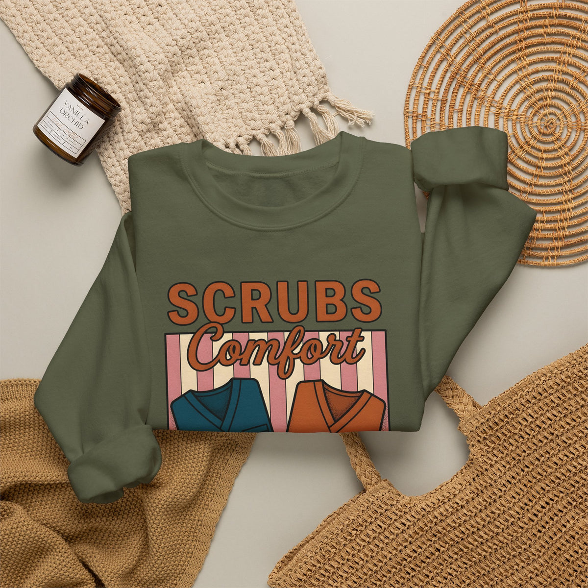 Scrubs Print Sweatshirt Nurses Wellness Gift Women Hand Drawn Sweatshirt Medical Print Sweatshirt Nurse Enthusiast Illustration Graphic Line Art Red Cross