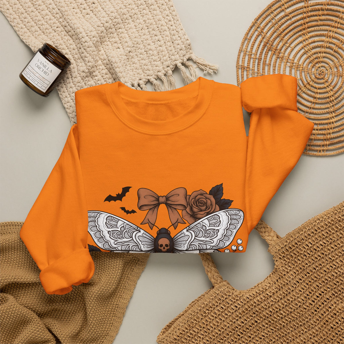 Skull Butterfly Sweatshirt Halloween Horror Gift Women Body Art Sweatshirt Sugar Skull Sweatshirt Horror Fan Tattoo Sweatshirt Macabre