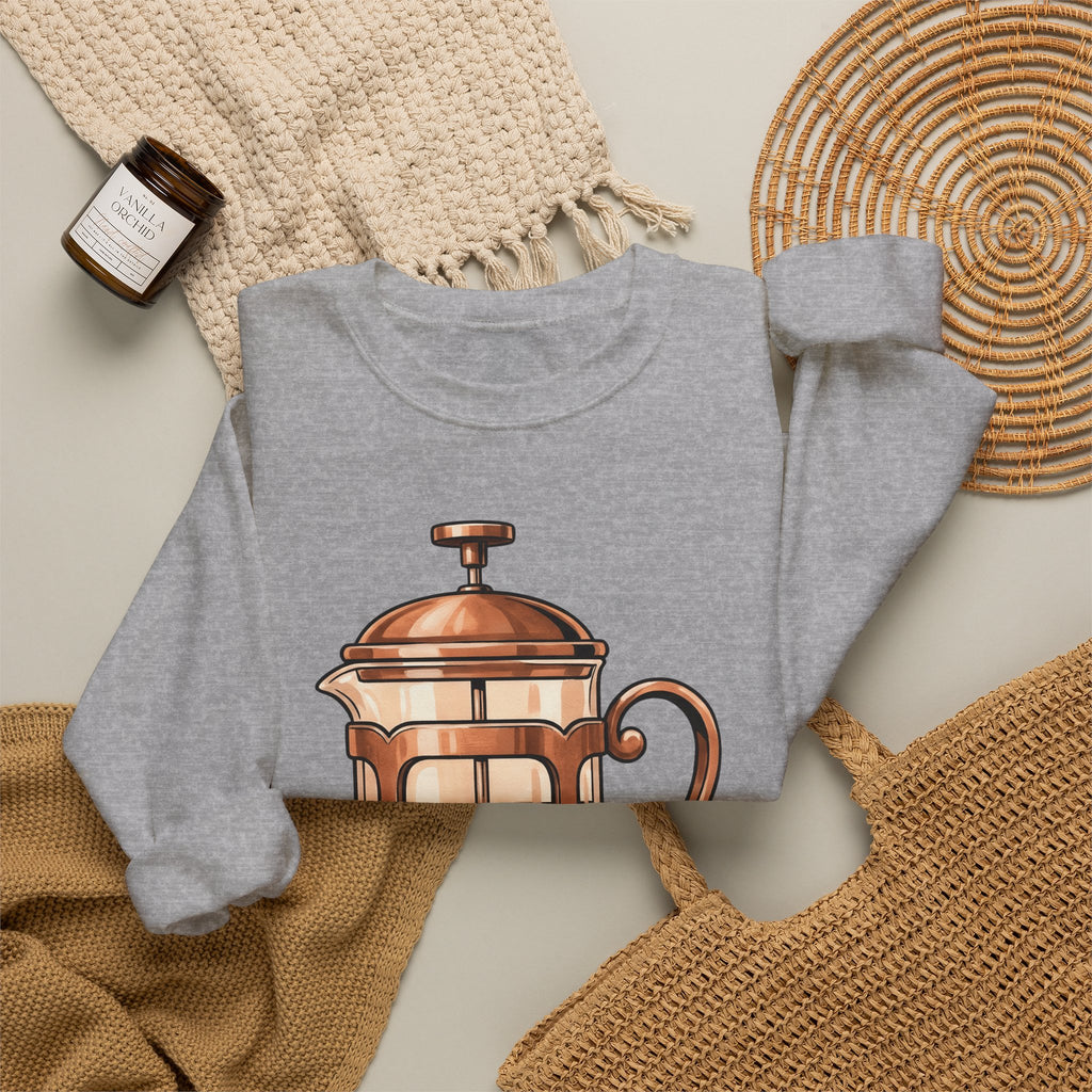 French Press Sweatshirt Coffee Bakeware Gift Women Line Art Sweatshirt Cafetiere Sweatshirt Coffee Fan Baking Graphic Sweatshirt Watercolor Coffee Sweatshirt