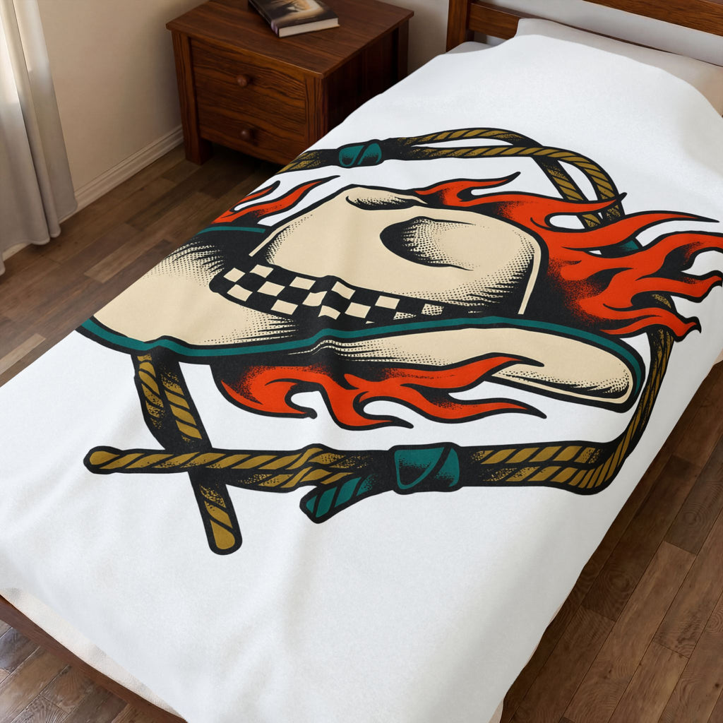 Cowboy Hat Blanket Cowgirl Western Gift Women Tattoo Art Blanket Stetson Blanket Rodeo Fan Tattooed Blanket Country Graphic Vintage Flames Blanket