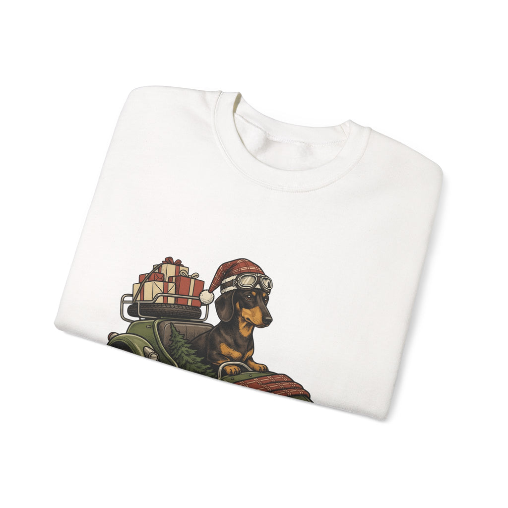 Wiener Dog Sweatshirt Christmas Creatures Gift Women Old School Sweatshirt Dachshund Sweatshirt Holiday Fan Retro Sweatshirt Animal Graphic Doodle Motorbike